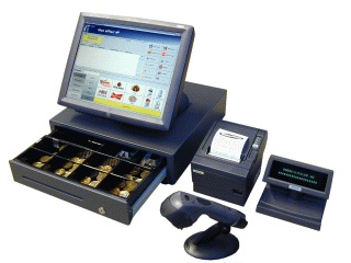 Barcode scanner, POS, Coin counter, UPS and ERP-Software (blue office)